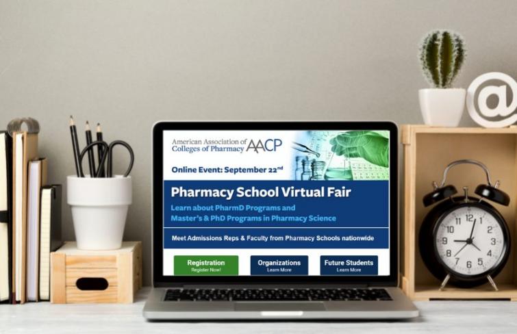 Image of computer with registration page for the Virtual Pharmacy Fair pulled up on screen